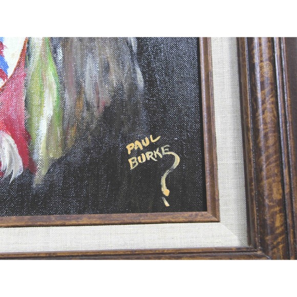 Lot of 2 Vintage 60's Paul Burke Signed Framed Oil Paintings Clown Emmett‎ Kelly - Picture 4 of 16